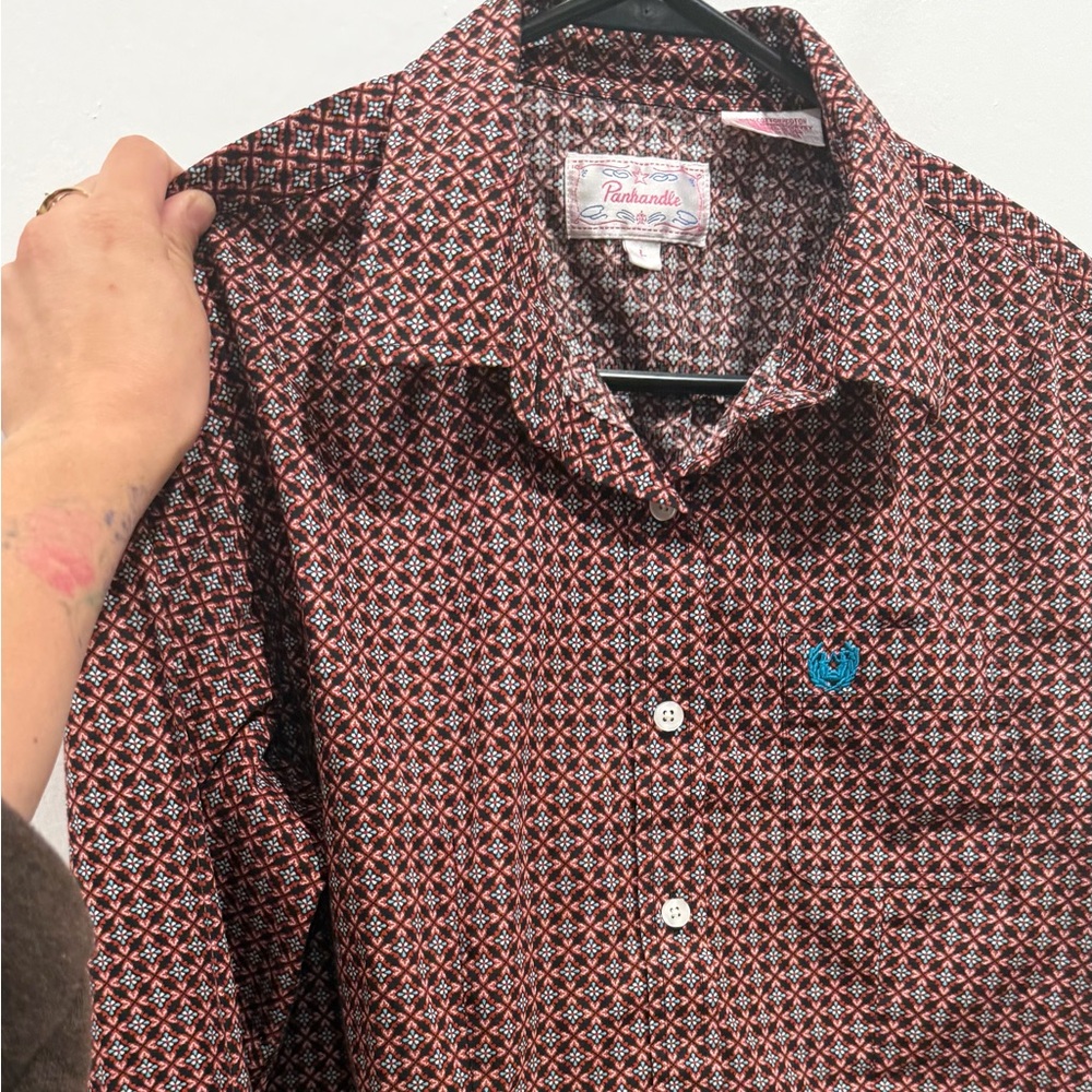 Women's Patterned Button-Up Blouse - Black and Red